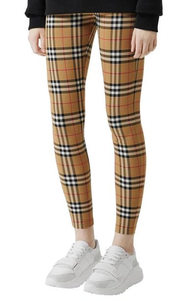 Shop Burberry Belvoir Check Leggings In Antique Yellow Chk