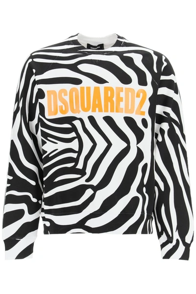 Shop Dsquared2 Zebra Print Logo Sweatshirt In Optical White