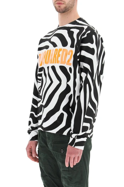 Shop Dsquared2 Zebra Print Logo Sweatshirt In Optical White