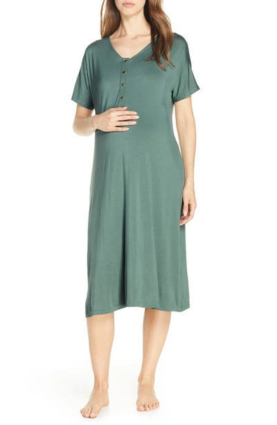 Shop Nesting Olive Solid Maternity/nursing Nightshirt In Solid- Teal