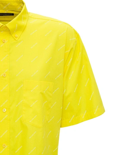 Shop Balenciaga Yellow Cotton Shirt With Allover Logo