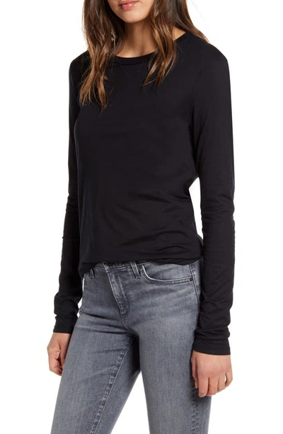 Shop Ag Lb Long Sleeve Stretch Cotton Top In True Black