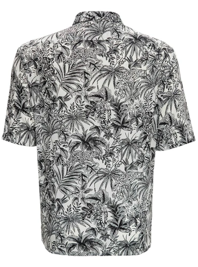 Shop Saint Laurent Floral Viscose Shirt With Jungle Cat Print In Grey