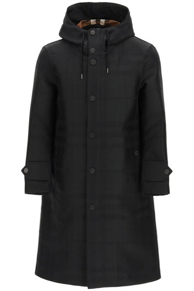 Shop Burberry Tartan Hooded Coat In Black Ip Chk
