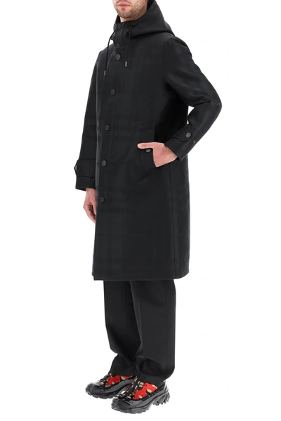 Shop Burberry Tartan Hooded Coat In Black Ip Chk