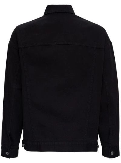Shop Givenchy Denim Jacket With Metallic Latex Logo Detail In Black