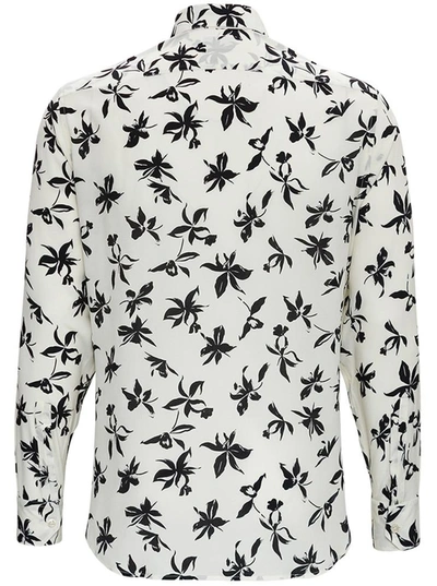 Shop Saint Laurent Camicia In Seta Crepe De Chine Con Stampa Orchidea Selvatica In White