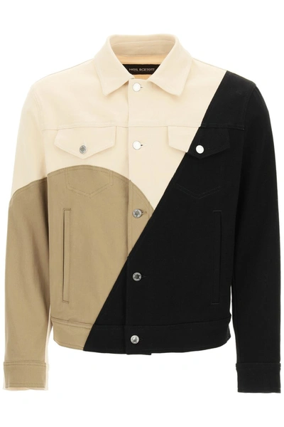 Shop Neil Barrett Bauhaus Modernist Denim Jacket In Natural Black Dark Safari