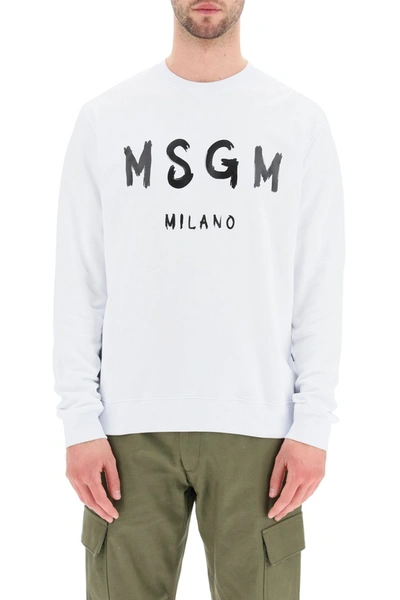 Shop Msgm Brushed Logo Sweatshirt In Off White