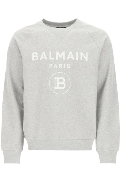 Shop Balmain Sweatshirt With Logo Print In Gris Chine