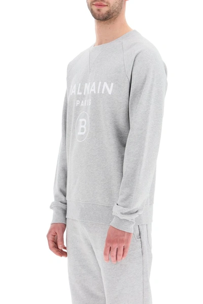Shop Balmain Sweatshirt With Logo Print In Gris Chine