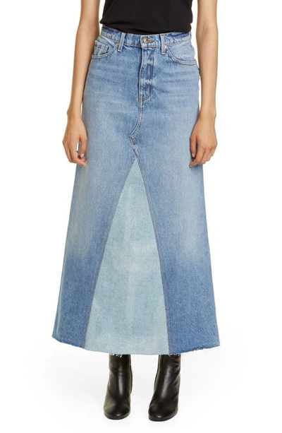 Shop Khaite Magdalena Reconstructed Denim Midi Skirt In Santa Cruz