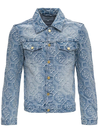 Casablanca Blue Denim Monogram Vintage Wash Jacket In Blu