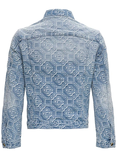 Casablanca Blue Denim Monogram Vintage Wash Jacket In Blu