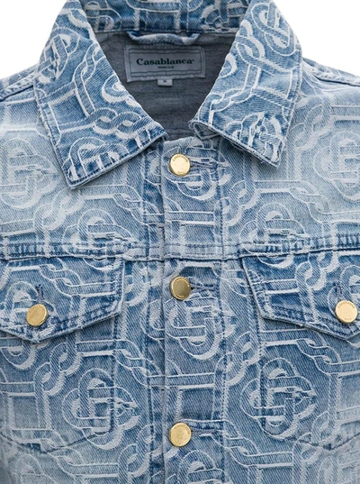 Casablanca Blue Denim Monogram Vintage Wash Jacket In Blu