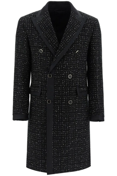 Shop Amiri Double-breasted Boucle' Coat With Lame' In Black