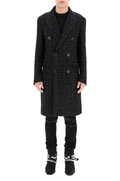 Shop Amiri Double-breasted Boucle' Coat With Lame' In Black