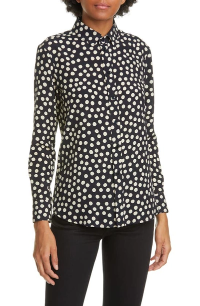 Shop Saint Laurent Scatter Dot Silk Crepe De Chine Shirt In Marine Craie