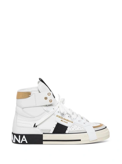 Shop Dolce E Gabbana Custom 2zero Leather High Top Sneakers In White