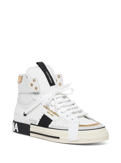 Shop Dolce E Gabbana Custom 2zero Leather High Top Sneakers In White
