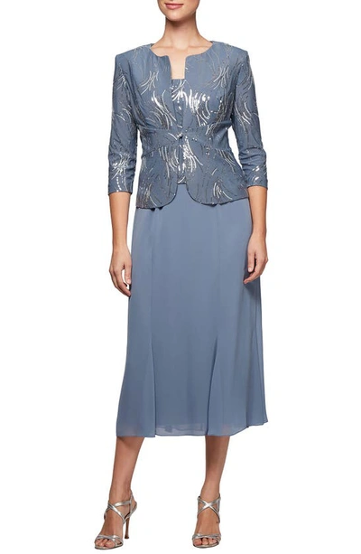 Shop Alex Evenings Midi Dress & Jacket In Steel Blue