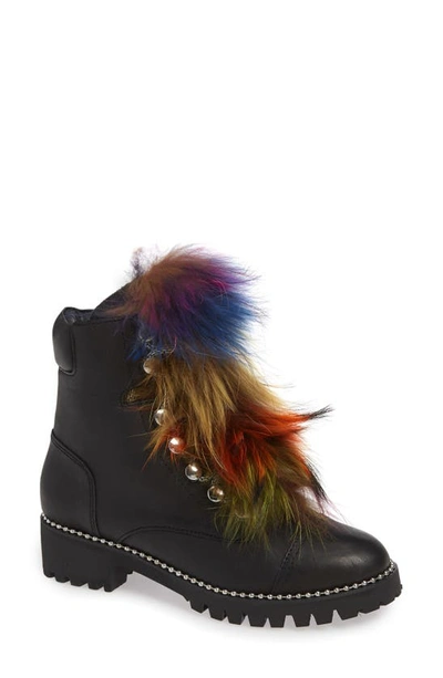 Shop Cecelia New York Trekker Boot With Genuine Shearling Trim In Black Leather