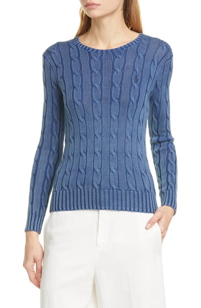 Shop Polo Ralph Lauren Juliana Cable Knit Cotton Sweater In Indigo