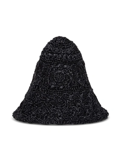 Shop Philosophy Di Lorenzo Serafini Black Woven Raffia Hat