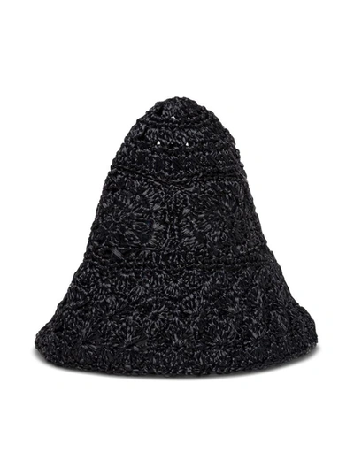 Shop Philosophy Di Lorenzo Serafini Black Woven Raffia Hat