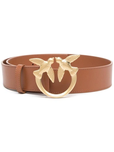 Shop Pinko Love Berry Belt In Beige Leather With Logo Buckle