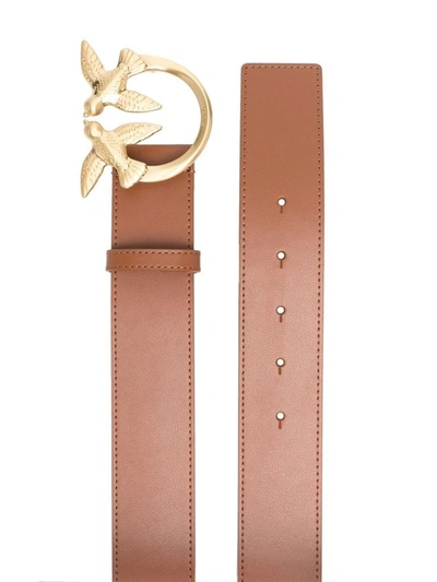 Shop Pinko Love Berry Belt In Beige Leather With Logo Buckle