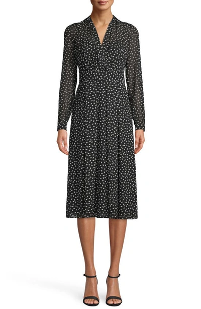 Shop Anne Klein Scatter Print V-neck Long Sleeve Midi Dress In Anne Black/ Anne White