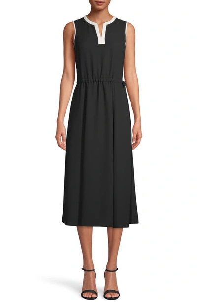 Shop Anne Klein Contrast Trim Sleeveless Midi Dress In Anne Black/ Anne White