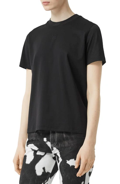 Shop Burberry Dovey Tb Monogram Embroidered Cotton T-shirt In Black