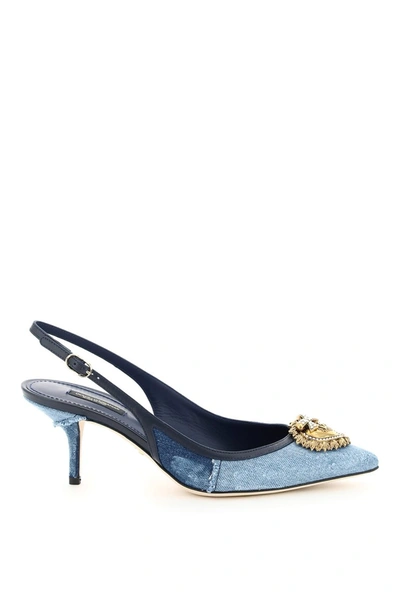 Shop Dolce & Gabbana Cardinale Devotion Denim Slingback Pumps