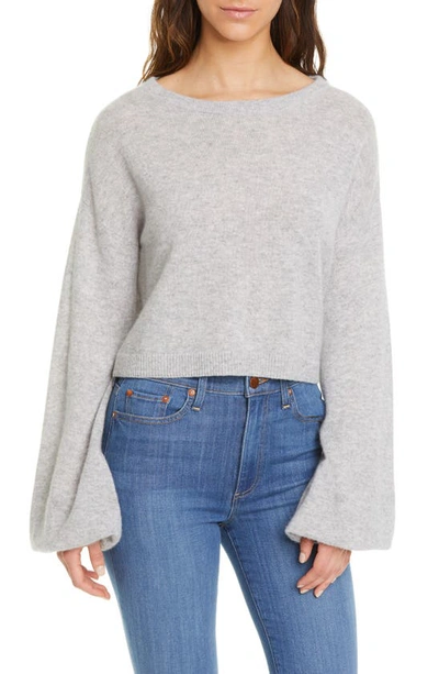 Shop Alice And Olivia Ansley Bishop Sleeve Cashmere Pullover In Heather Grey