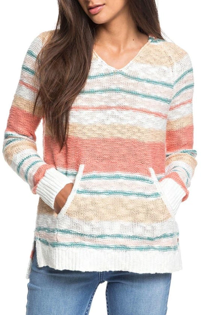 Shop Roxy Airport Vibes Stripe Hooded Sweater In Snow White H True Stripe