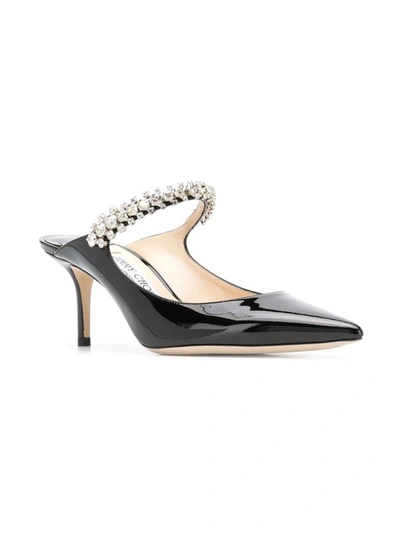 Shop Jimmy Choo Black Patent Leather Mules With Crystal Strap