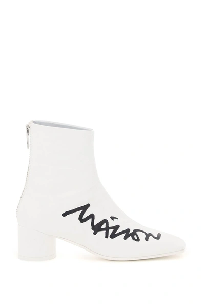 Shop Mm6 Maison Margiela Logo Print Ankle Boots In White