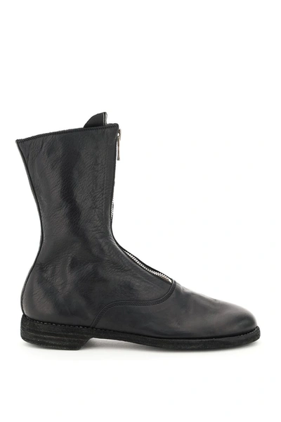 Shop Guidi Front Zip Leather Ankle Boots In Blkt