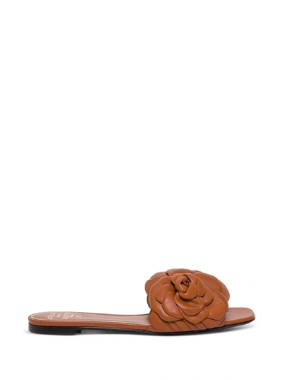 Shop Valentino 03 Rose Edition Brown Leather Atelier Slide Sandals