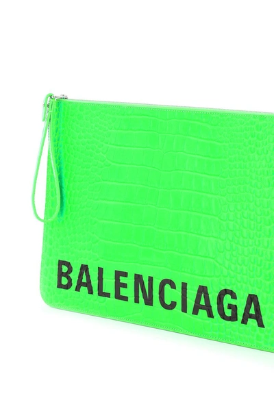 Shop Balenciaga Cash Large Pouch In Fluo Green L Black