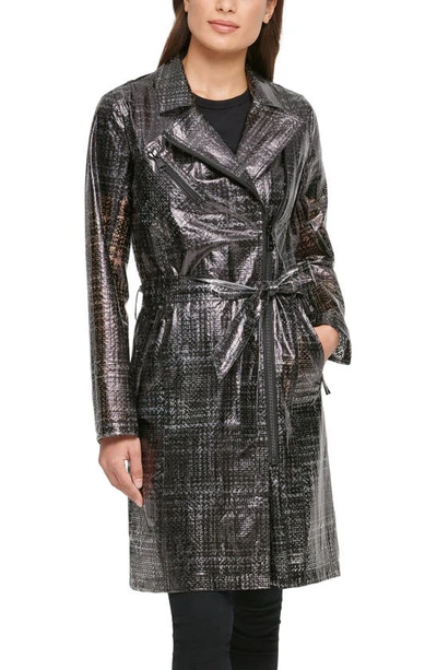 Shop Karl Lagerfeld Water Resistant Transparent Trench Raincoat In Plaid