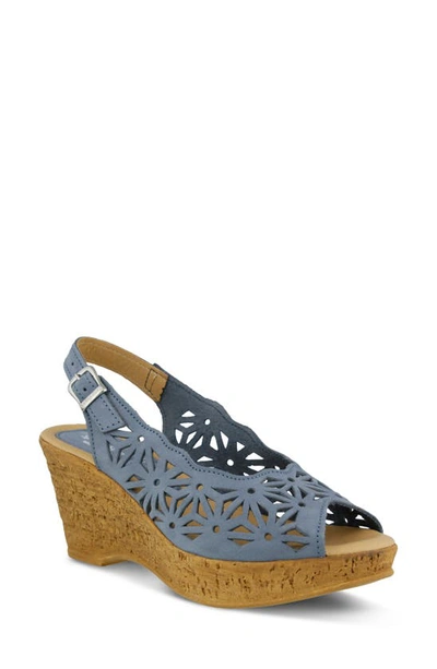 Shop Spring Step Abigail Platform Wedge Sandal In Blue Leather