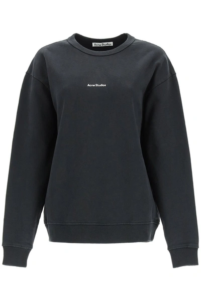 Shop Acne Studios Logo Print Crewneck Sweatshirt In Black