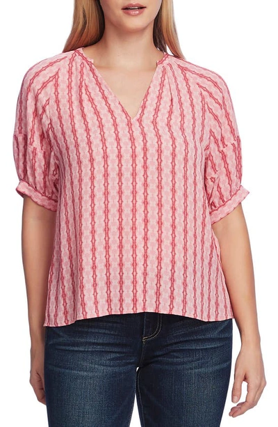 Shop Vince Camuto Starburst Stripe Short Sleeve Blouse In Dahlia Rose