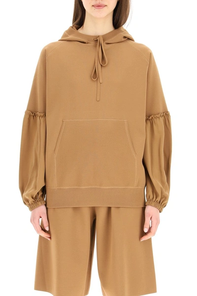 Shop Max Mara Hooded Sweatshirt In Viscose Knit In Cuoio