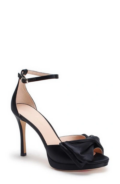 Shop Kate Spade Bow Ankle Strap Sandal In Black Fabric
