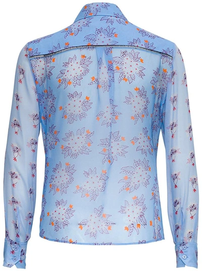 Shop Chloé Floral Silk Shirt In Light Blue