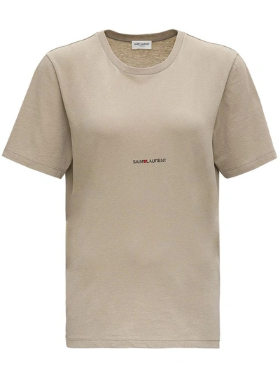 Shop Saint Laurent Rive Gauche T-shirt With Logo Print In Beige